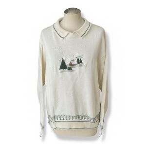 South Bay Winter Cottage Embroidered Sweater L